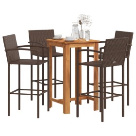 vidaXL 5-tlg. Gartenbar-Set Braun Massivholz Akazie und Poly Rattan