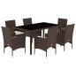 vidaXL 7-tlg. Garten-Essgruppe mit Kissen Braun Poly Rattan und Glas vidaXL 7-tlg. Garten-Essgruppe mit Kissen Braun Poly Rattan und Glas