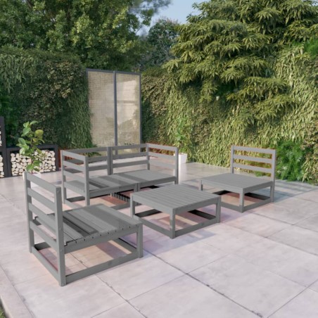 5-tlg. Garten-Lounge-Set Grau Kiefer Massivholz
