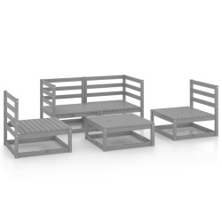 5-tlg. Garten-Lounge-Set Grau Kiefer Massivholz