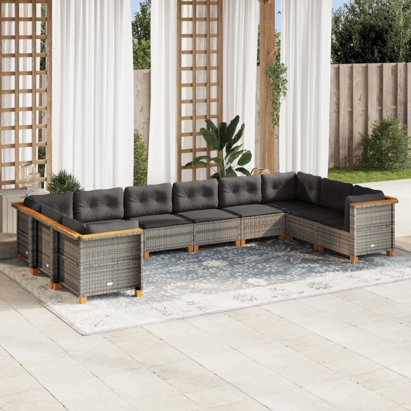 vidaXL 10-tlg. Garten-Sofagarnitur mit Kissen Grau Poly Rattan vidaXL 10-tlg. Garten-Sofagarnitur mit Kissen Grau Poly Rattan
