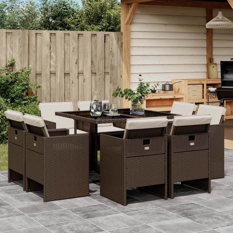 vidaXL 9-tlg. Garten-Essgruppe mit Kissen Braun Poly Rattan vidaXL 9-tlg. Garten-Essgruppe mit Kissen Braun Poly Rattan