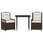 vidaXL 3-tlg. Garten-Essgruppe mit Kissen Braun Poly Rattan vidaXL 3-tlg. Garten-Essgruppe mit Kissen Braun Poly Rattan