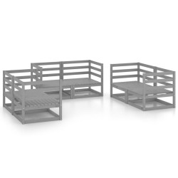 6-tlg. Garten-Lounge-Set Grau Kiefer Massivholz