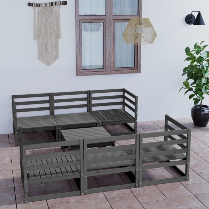 vidaXL 7-tlg. Garten-Lounge-Set Grau Massivholz Kiefer vidaXL 7-tlg. Garten-Lounge-Set Grau Massivholz Kiefer
