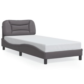 vidaXL Bettgestell mit LED Grau 90x190 cm Kunstleder