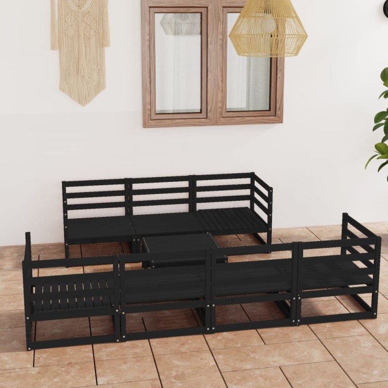 8-tlg. Garten-Lounge-Set Schwarz Massivholz Kiefer 8-tlg. Garten-Lounge-Set Schwarz Massivholz Kiefer