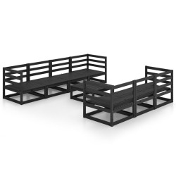8-tlg. Garten-Lounge-Set Schwarz Massivholz Kiefer