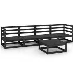 5-tlg. Garten-Lounge-Set Schwarz Massivholz Kiefer