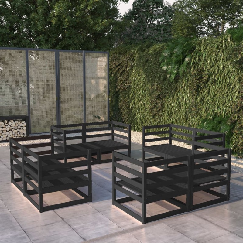 8-tlg. Garten-Lounge-Set Schwarz Massivholz Kiefer 8-tlg. Garten-Lounge-Set Schwarz Massivholz Kiefer