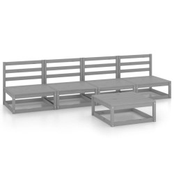 5-tlg. Garten-Lounge-Set Grau Kiefer Massivholz