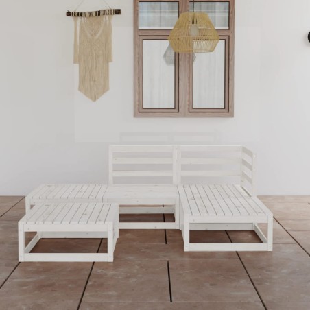 5-tlg. Garten-Lounge-Set Weiß Kiefer Massivholz
