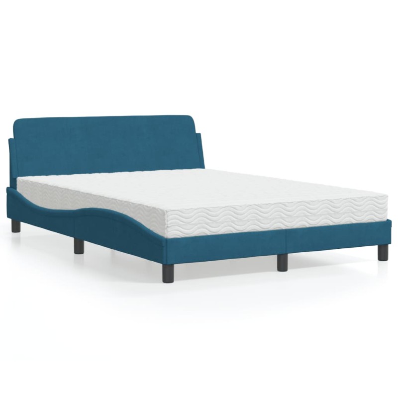vidaXL Bett mit Matratze Blau 140x200 cm Samt vidaXL Bett mit Matratze Blau 140x200 cm Samt