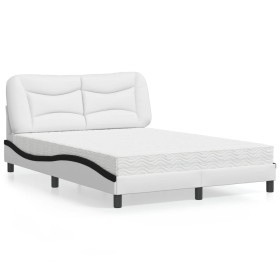 vidaXL Bett mit Matratze Weiß und Schwarz 140x200 cm Kunstleder
