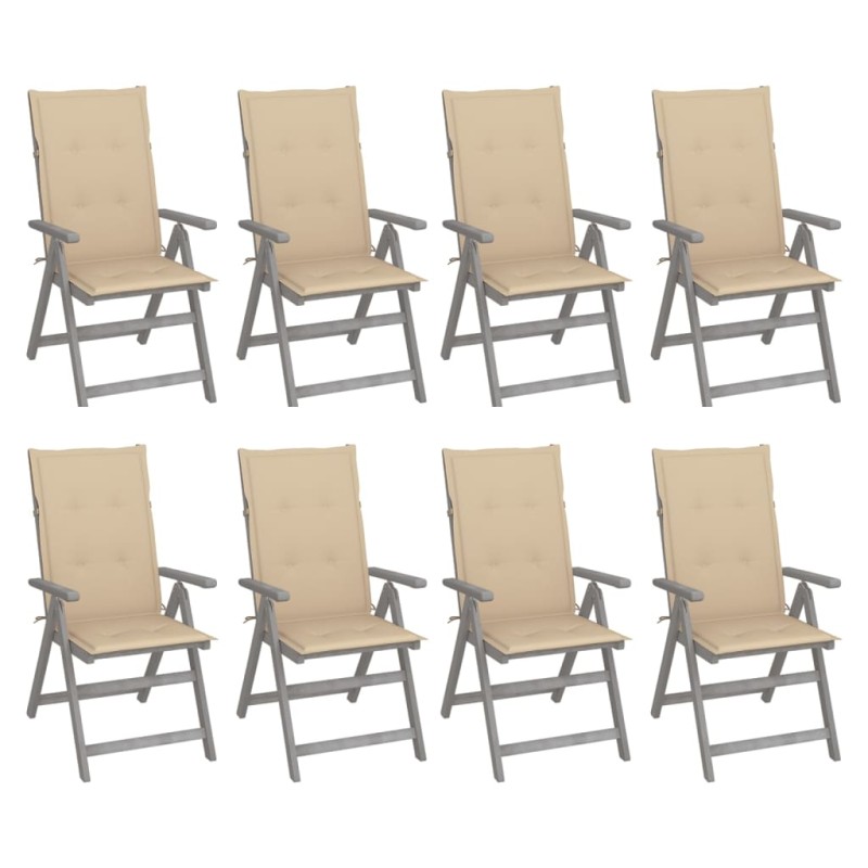 Verstellbare Gartenstühle mit Auflagen 8 Stk. Grau Akazienholz Verstellbare Gartenstühle mit Auflagen 8 Stk. Grau Akazienholz