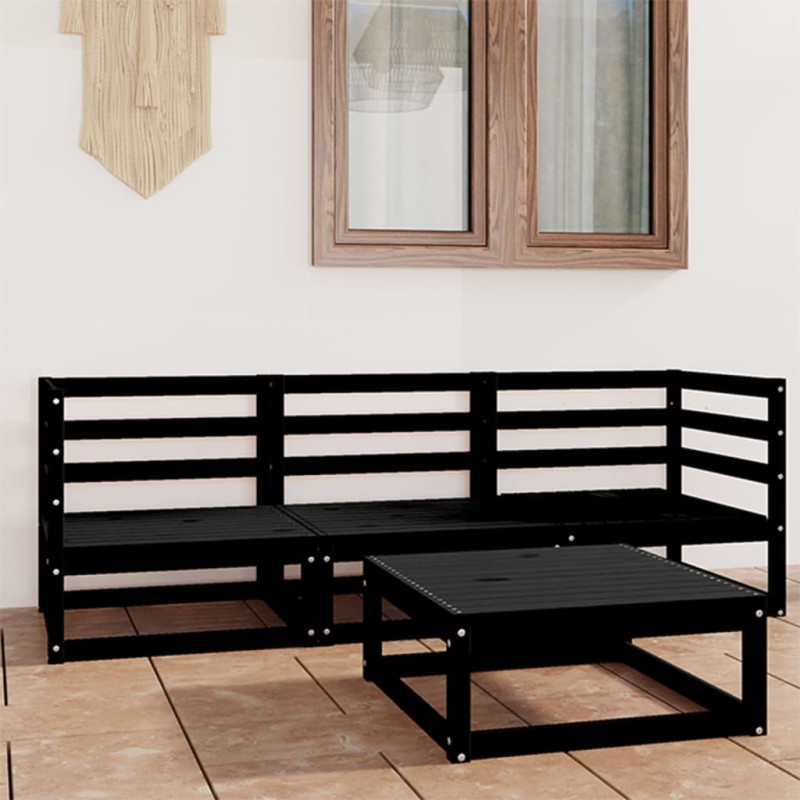 4-tlg. Garten-Lounge-Set Schwarz Massivholz Kiefer 4-tlg. Garten-Lounge-Set Schwarz Massivholz Kiefer