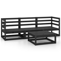 4-tlg. Garten-Lounge-Set Schwarz Massivholz Kiefer