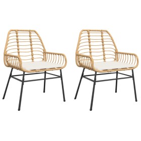 vidaXL Gartenstühle 2 Stk. mit Kissen Braun Poly Rattan