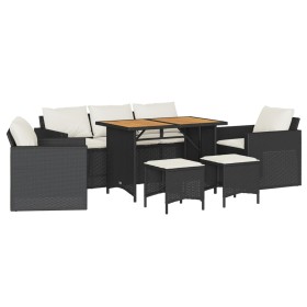 vidaXL 6-tlg. Garten-Sofagarnitur mit Kissen Schwarz Poly Rattan