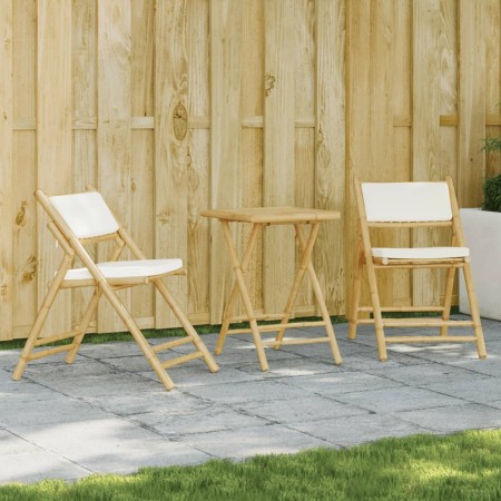 vidaXL 3-tlg. Bistro-Set Klappbar mit Cremeweißen Kissen Bambus