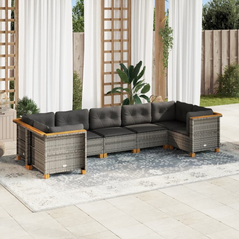 vidaXL 7-tlg. Garten-Sofagarnitur mit Kissen Grau Poly Rattan vidaXL 7-tlg. Garten-Sofagarnitur mit Kissen Grau Poly Rattan