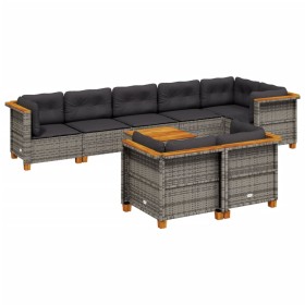 vidaXL 9-tlg. Garten-Sofagarnitur mit Kissen Grau Poly Rattan