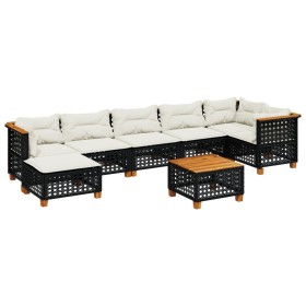 vidaXL 8-tlg. Garten-Sofagarnitur mit Kissen Schwarz Poly Rattan