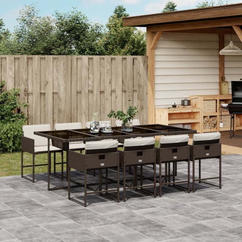 vidaXL 9-tlg. Garten-Essgruppe mit Kissen Braun Poly Rattan vidaXL 9-tlg. Garten-Essgruppe mit Kissen Braun Poly Rattan