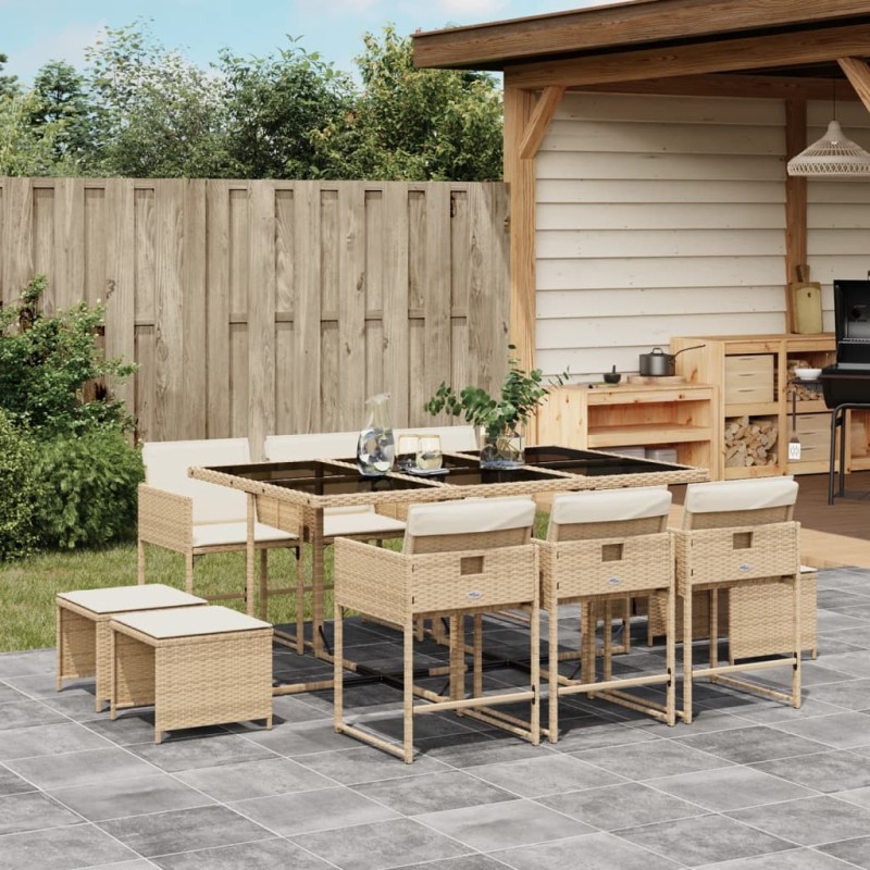 vidaXL 11-tlg. Garten-Essgruppe mit Kissen Beige Poly Rattan vidaXL 11-tlg. Garten-Essgruppe mit Kissen Beige Poly Rattan