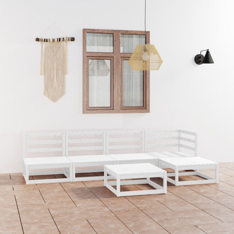 6-tlg. Garten-Lounge-Set Weiß Kiefer Massivholz 6-tlg. Garten-Lounge-Set Weiß Kiefer Massivholz