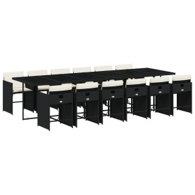 vidaXL 13-tlg. Garten-Essgruppe mit Kissen Schwarz Poly Rattan