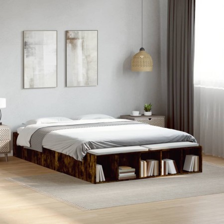 vidaXL Bettgestell Räuchereiche 135x190 cm Holzwerkstoff