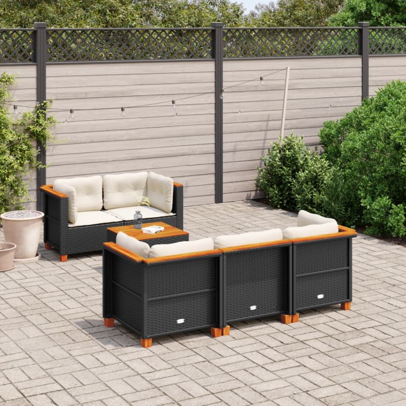 vidaXL 6-tlg. Garten-Sofagarnitur mit Kissen Schwarz Poly Rattan vidaXL 6-tlg. Garten-Sofagarnitur mit Kissen Schwarz Poly Rattan