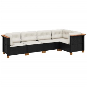 vidaXL 5-tlg. Garten-Sofagarnitur mit Kissen Schwarz Poly Rattan