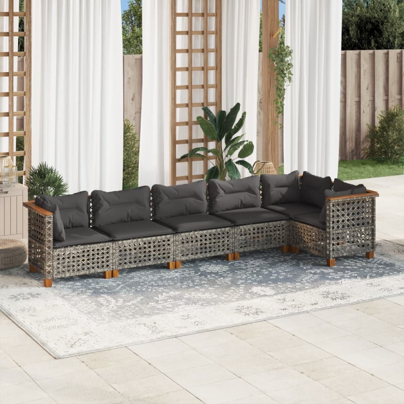vidaXL 6-tlg. Garten-Sofagarnitur mit Kissen Grau Poly Rattan vidaXL 6-tlg. Garten-Sofagarnitur mit Kissen Grau Poly Rattan