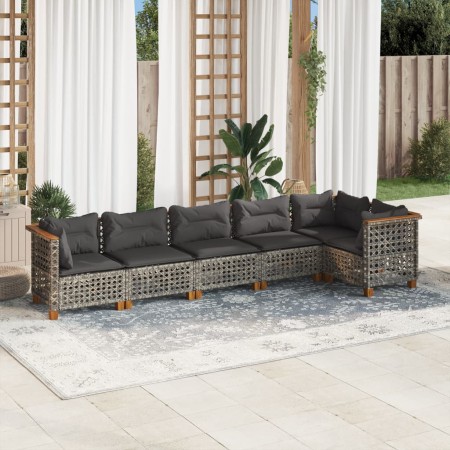 vidaXL 6-tlg. Garten-Sofagarnitur mit Kissen Grau Poly Rattan
