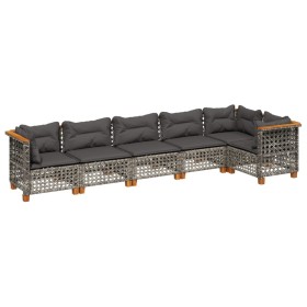 vidaXL 6-tlg. Garten-Sofagarnitur mit Kissen Grau Poly Rattan