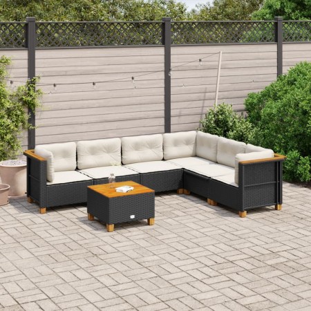 vidaXL 7-tlg. Garten-Sofagarnitur mit Kissen Schwarz Poly Rattan