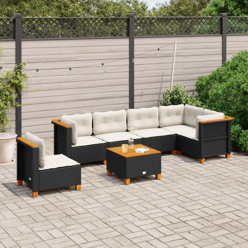vidaXL 7-tlg. Garten-Sofagarnitur mit Kissen Schwarz Poly Rattan vidaXL 7-tlg. Garten-Sofagarnitur mit Kissen Schwarz Poly Rattan