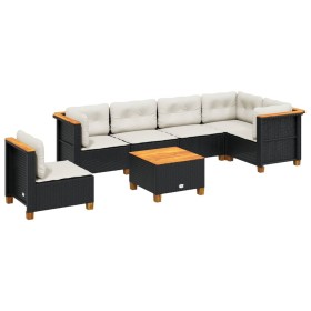 vidaXL 7-tlg. Garten-Sofagarnitur mit Kissen Schwarz Poly Rattan
