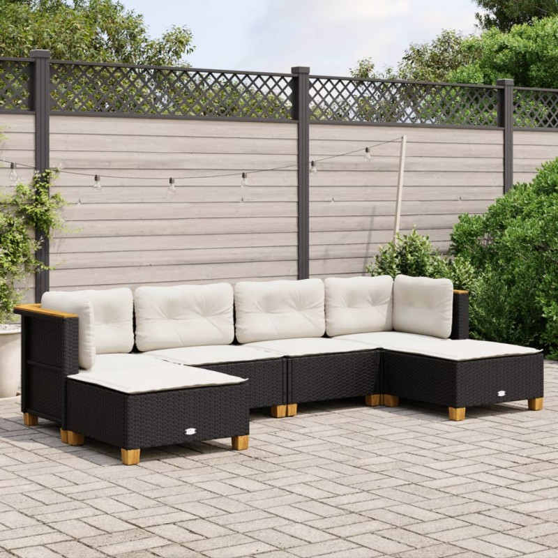 vidaXL 6-tlg. Garten-Sofagarnitur mit Kissen Schwarz Poly Rattan vidaXL 6-tlg. Garten-Sofagarnitur mit Kissen Schwarz Poly Rattan