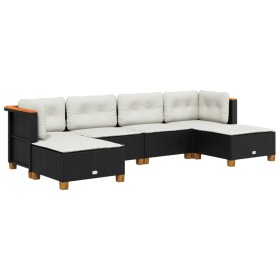 vidaXL 6-tlg. Garten-Sofagarnitur mit Kissen Schwarz Poly Rattan