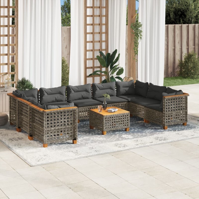 vidaXL 10-tlg. Garten-Sofagarnitur mit Kissen Grau Poly Rattan vidaXL 10-tlg. Garten-Sofagarnitur mit Kissen Grau Poly Rattan
