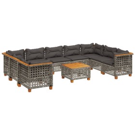 vidaXL 10-tlg. Garten-Sofagarnitur mit Kissen Grau Poly Rattan