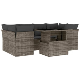 vidaXL 7-tlg. Garten-Sofagarnitur mit Kissen Grau Poly Rattan