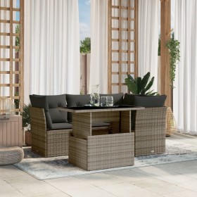 vidaXL 5-tlg. Garten-Sofagarnitur mit Kissen Grau Poly Rattan