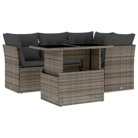 vidaXL 5-tlg. Garten-Sofagarnitur mit Kissen Grau Poly Rattan