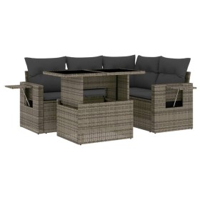 vidaXL 5-tlg. Garten-Sofagarnitur mit Kissen Grau Poly Rattan