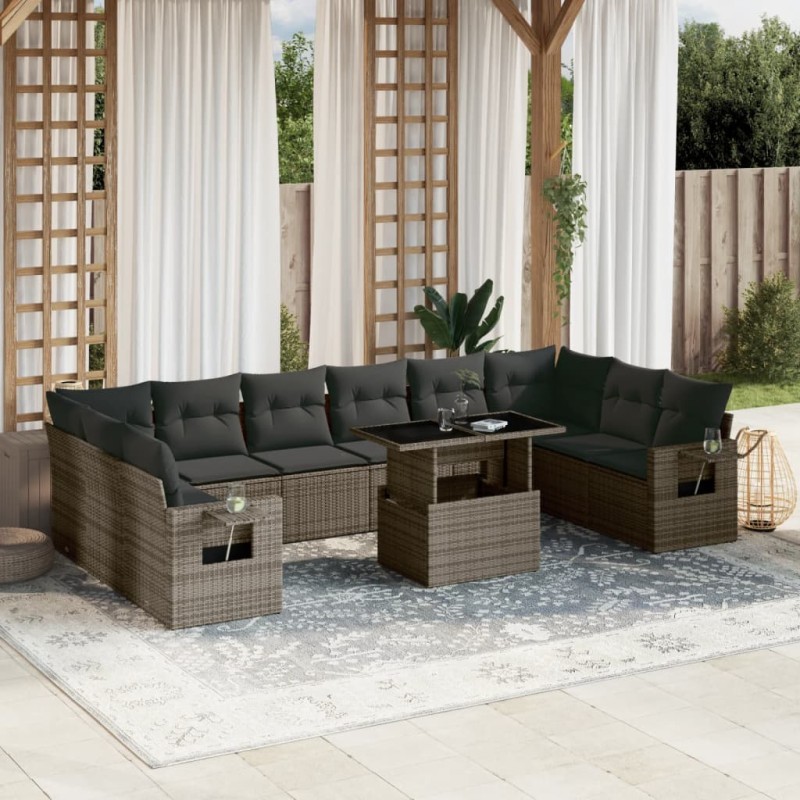 vidaXL 11-tlg. Garten-Sofagarnitur mit Kissen Grau Poly Rattan vidaXL 11-tlg. Garten-Sofagarnitur mit Kissen Grau Poly Rattan