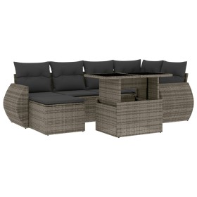 vidaXL 7-tlg. Garten-Sofagarnitur mit Kissen Grau Poly Rattan